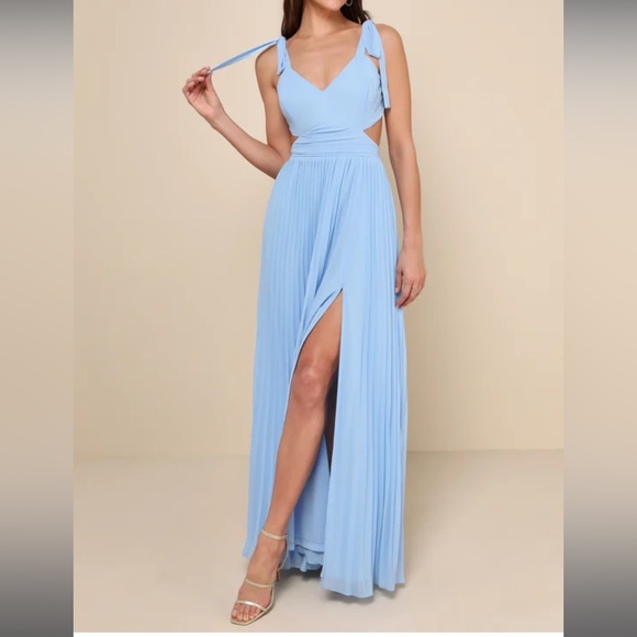 Lulus Dresses & Skirts - Celebratory Allure Powder Blue Pleated Backless Maxi Dress